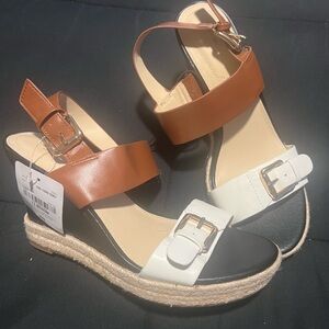 Liz Claiborne Brown and White Espadrille Wedges